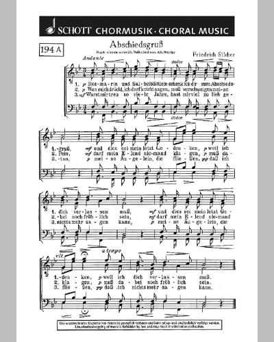 Abschiedsgruß / Untreue — Friedrich Silcher