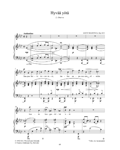 Hyvää yötä - God natt (No. 4 from 'Syksy-Höst, op. 68') — 莱维·马代托亚