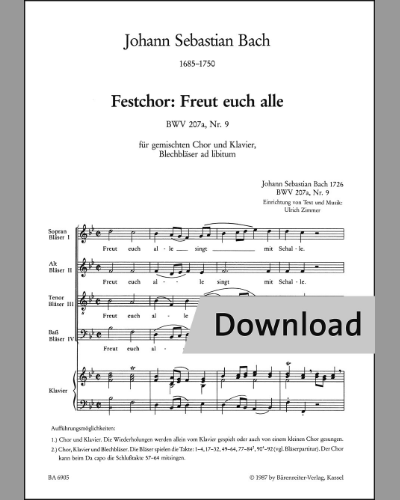 Freut euch alle BWV 207a/9 — 巴赫