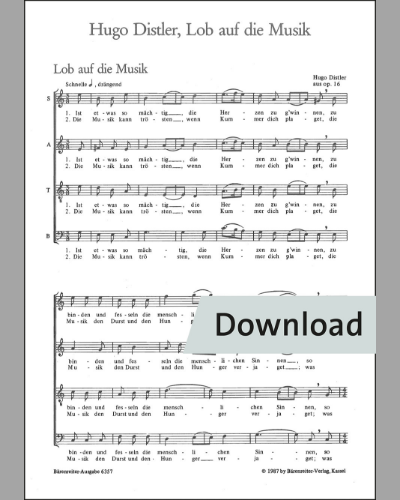 Lob auf die Musik für vier- bis sechsstimmigen Chor op. 16 — Hugo Distler