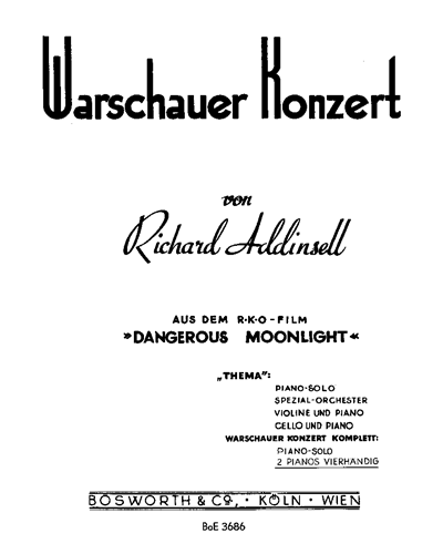 Warschauer Konzert (from the R.K.O. Film 'Dangerous Moonlight') for 2 Pianos Four Hands — Richard Addinsell