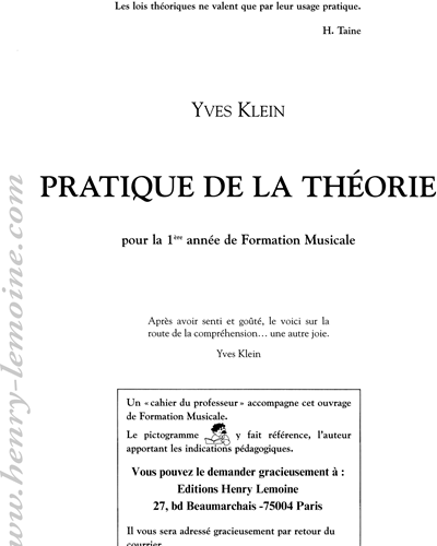 Pratique de la Théorie Musicale, Vol. 1 — Yves Klein
