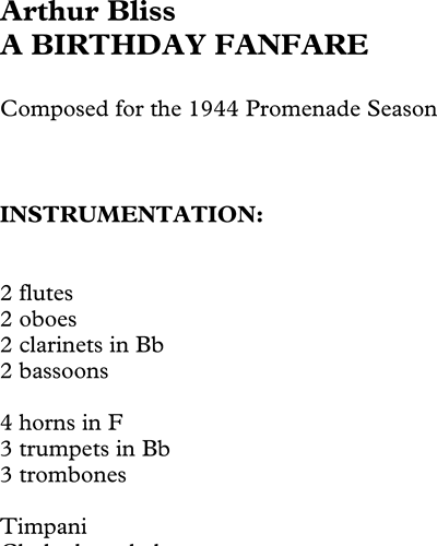 A Birthday Fanfare — Arthur Bliss
