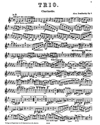 Trio in D minor, op. 3 — 策姆林斯基