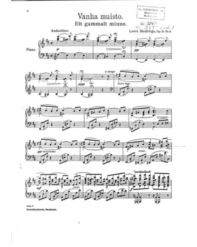 Wanha Muisto / Ett gammalt minne, op. 31/4 — 莱维·马代托亚