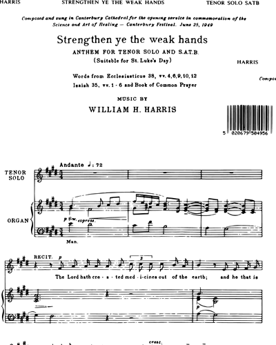 Strengthen ye the weak hands — William Henry Harris