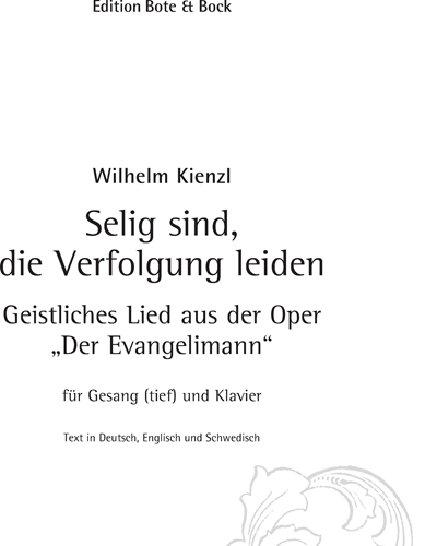Selig sind, die Verfolgung leiden in B major — Wilhelm Kienzl