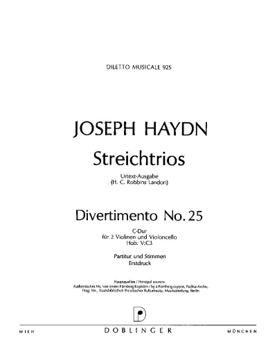 String Trio No.25 in C Major, Hob. V:C3 — Joseph Haydn