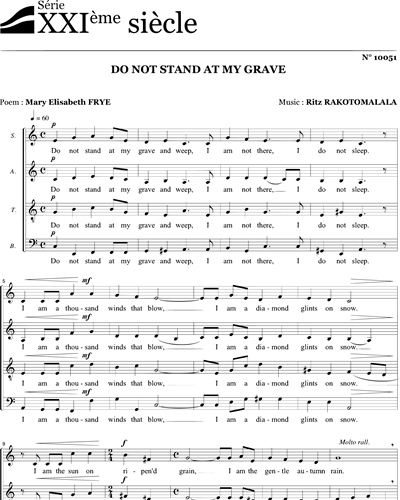 Do not stand at my grave — Ritz Rakotomalala