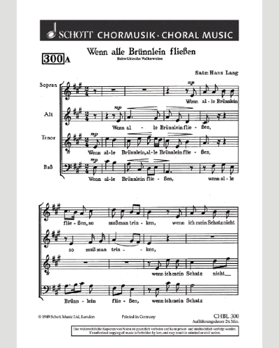 Wenn alle Brünnlein fließen / Bona nox — Hans Lang