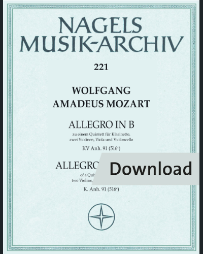 Allegro zu einem Quintett. Fragment mit Ergänzung B-Dur, KV Anh. 91 (516 c) — 莫扎特