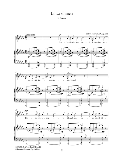 Lintu sininen - Fågel blå (No. 5 from 'Syksy-Höst, op. 68') — 莱维·马代托亚