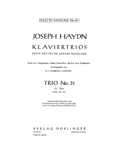 Piano Trio No. 31 in G major, Hob. XV:32 — Joseph Haydn