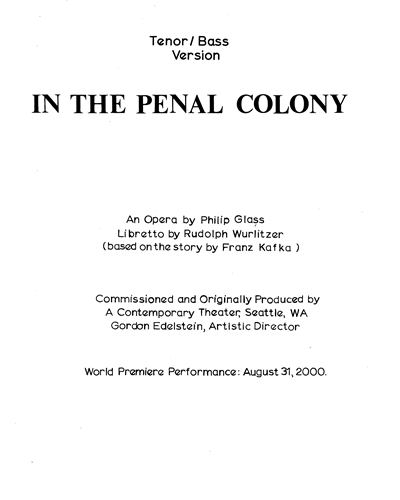 In the Penal Colony — Philip Glass
