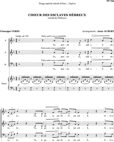 Choeur des Hébreux - Va, pensiero - SAB — 威尔第