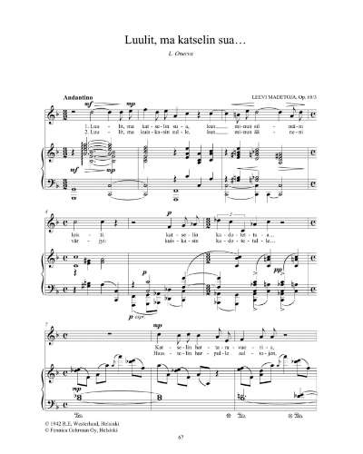 Luulit, ma katselin sua- Du trodde mig dig betrakta (No. 3 from 'Syksy-Höst, op. 68') — 莱维·马代托亚