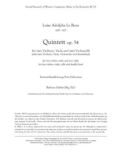 String Quintet, op. 54 — Luise Adolpha Le Beau