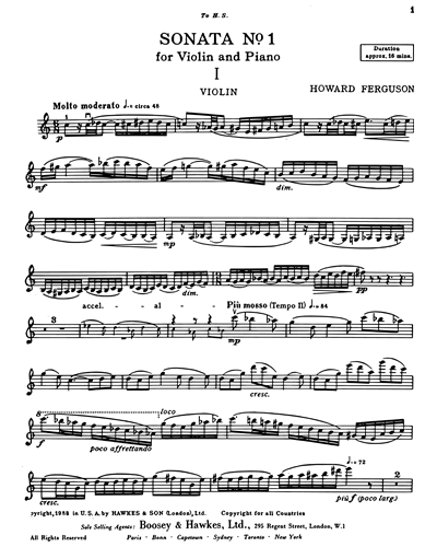 Sonata No. 1 for Violin & Piano — Howard Ferguson