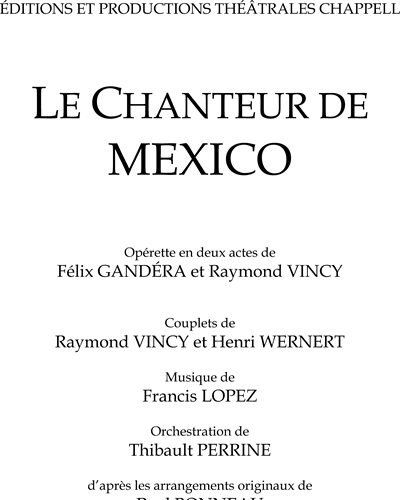 Chanteur de Mexico (orchestral version), Le — Francis López