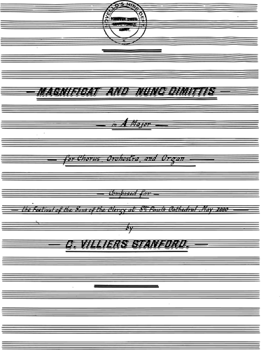 Magnificat and Nunc Dimittis in A, op. 12 — 斯坦福