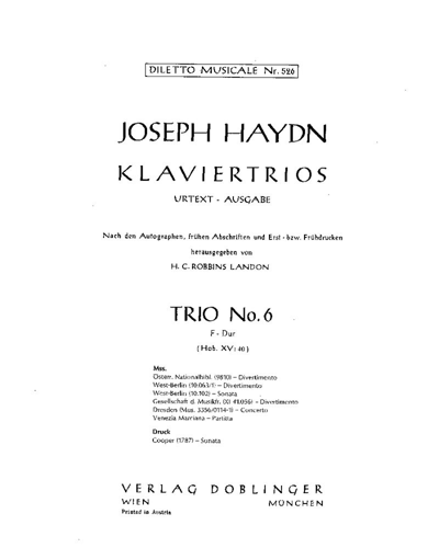 Piano Trio No. 6 in F major, op. XV:40 — Joseph Haydn
