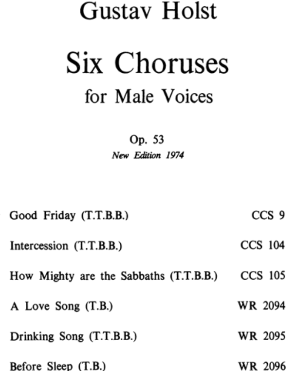 Good Friday (from '6 Choruses, op. 53') — 霍尔斯特