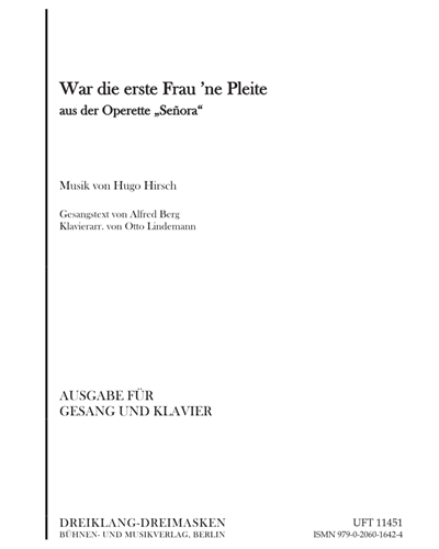 War die erste Frau 'ne Pleite (aus der Operette "Señora") — Hugo Hirsch