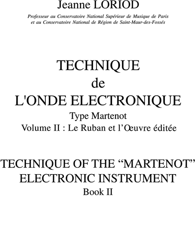 Technique de l'Onde électronique type Martenot Vol.2 — Jeanne Loriod