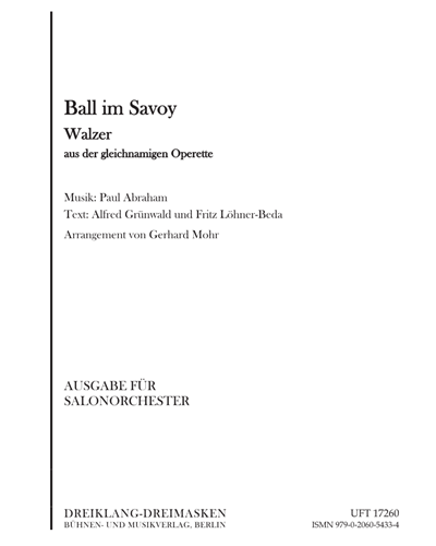 Ball im Savoy (Walzer aus der gleichnamigen Operette) — Paul Abraham
