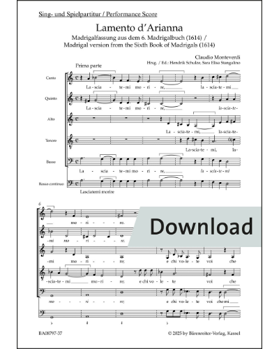 Lamento d'Arianna for 5 parts (SSATB) and basso continuo — 蒙特威尔第