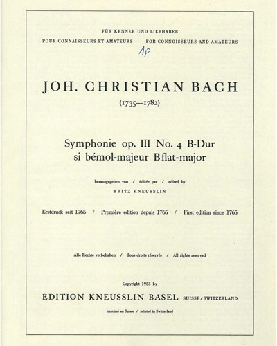 Symphony in B-flat major, op. 3 No. 4 — Johann Christian Bach