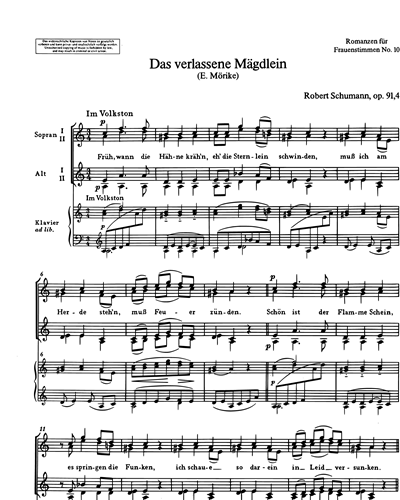 Das verlassene Mägdelein / Der Bleicherin Nachtlied — 舒曼