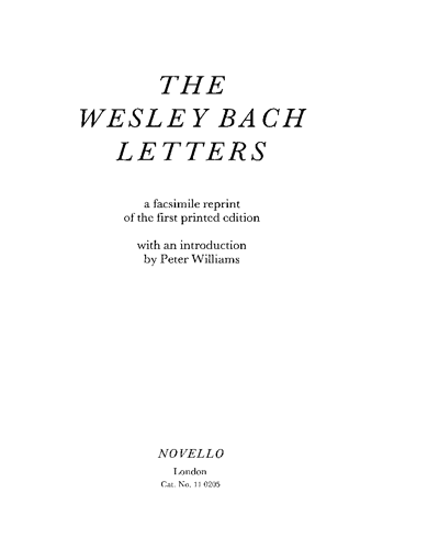 Letters of Samuel Wesley to Mr. Jacobs — Eliza Wesley
