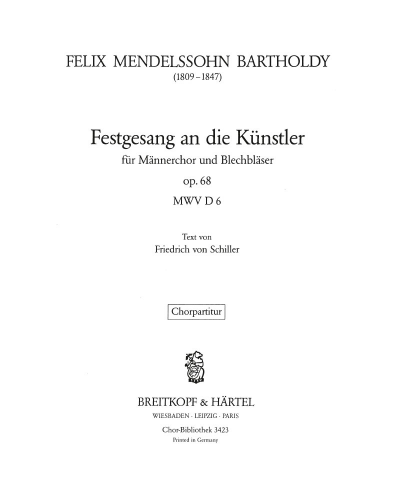 Festgesang an die Künstler, op. 68 MWV D 6 — Felix Mendelssohn Bartholdy
