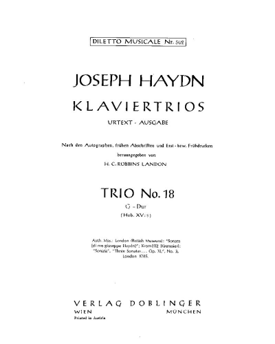 Piano Trio No. 18 in G major, Hob. XV:5 — Joseph Haydn