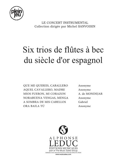 Six Trios for Recorder from the Spanish Golden Age — Michel Sanvoisin