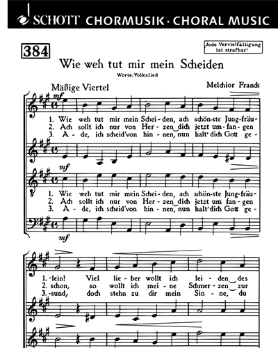 Wie weh tut mir mein scheiden — Melchior Franck
