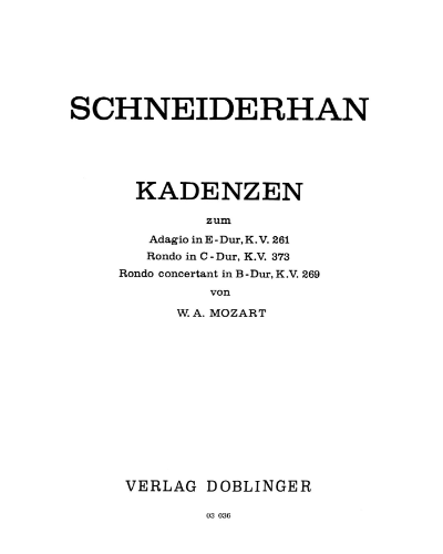 Cadenzas for Mozart Violin Concertos — Wolfgang Schneiderhan