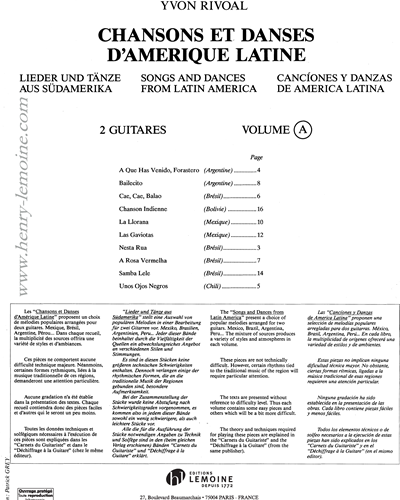 Latin American Songs and Dances, Vol. A — Yvon Rivoal