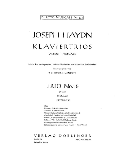 Piano Trio No. 15 in D major, Hob. XV:16 — Joseph Haydn