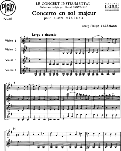 Concerto in Sol majeur pour Quatre Violons — 泰勒曼
