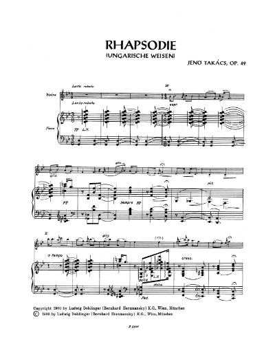 Rhapsody, op. 49 — Jenő Takács