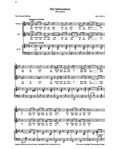 Die Schwestern, op. 61 no. 1 — 勃拉姆斯