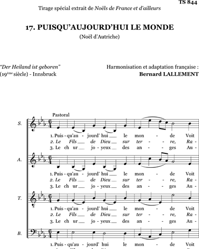 Puisqu'aujourd'hui le monde - Extr. Noels de France et d'ailleurs — Bernard Lallement