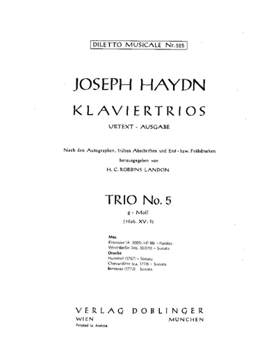 Piano Trio No. 5 in G minor, Hob. XV:1 — Joseph Haydn