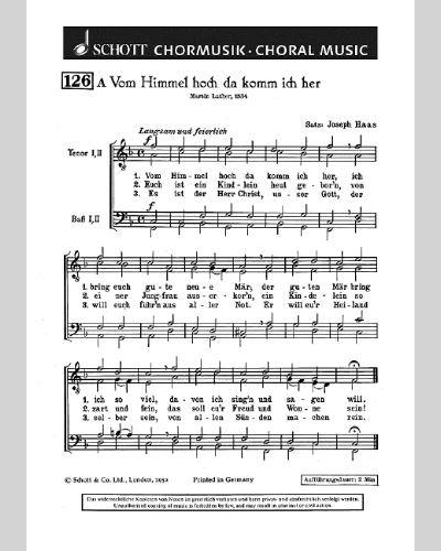 Vom Himmel hoch, da komm ich her / In dulci jubilo — Hans Lang