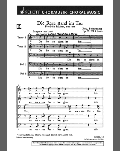 Die Rose stand im Tau — 舒曼