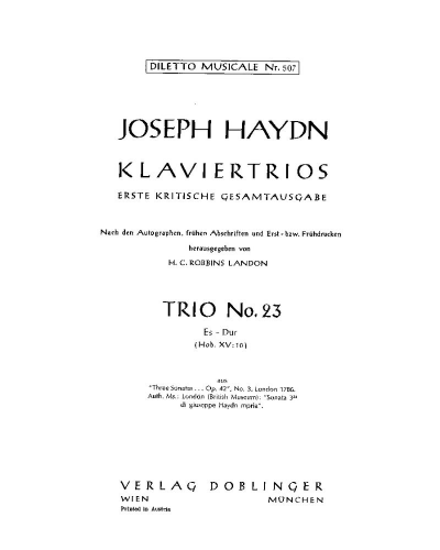 Piano Trio No. 23 in E-flat major, Hob. XV:10 — Joseph Haydn