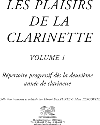 Les Plaisirs De La Clarinette Volume 1 — Various