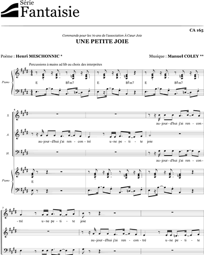 Une petite joie - choir SAB and piano — Manuel Coley